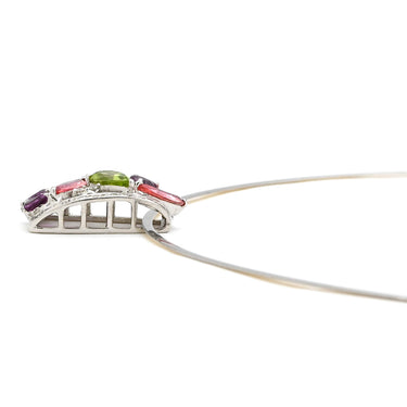 ノンブランド NON BRAND パパラチアサファイア ダイヤ ホワイトゴールドXイエローゴールド K18WG K18YG ダイヤモンド パパラチアサファイヤ ロードライトガーネット ペリドット ネックレス