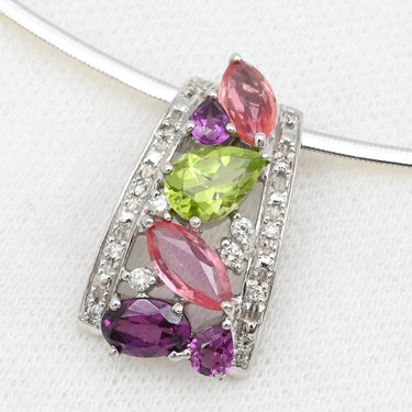 ノンブランド NON BRAND パパラチアサファイア ダイヤ ホワイトゴールドXイエローゴールド K18WG K18YG ダイヤモンド パパラチアサファイヤ ロードライトガーネット ペリドット ネックレス