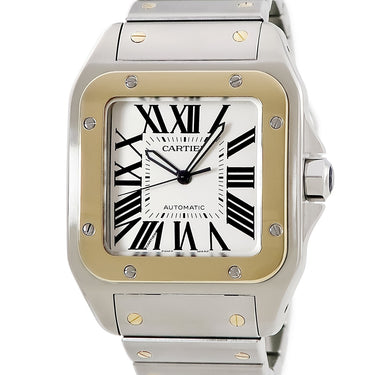 腕時計 カルティエ Cartier サントス100 LM 100周年記念モデル W20077X7 自動巻き メンズ K18YG×SS コンビ 白 ローマン 角型 希少