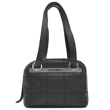 シャネル CHANEL チョコバー ブラック キャビアスキン ハンドバッグ シルバー金具 黒 ボストン