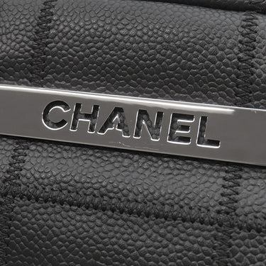 シャネル CHANEL チョコバー ブラック キャビアスキン ハンドバッグ シルバー金具 黒 ボストン