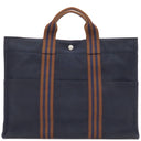 エルメス HERMES フールトゥMM ネイビー×ブラウン キャンバス トートバッグ シルバー金具 紺 茶