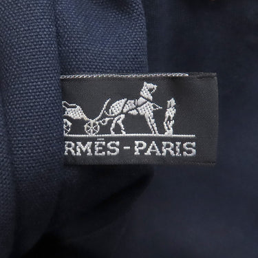 エルメス HERMES フールトゥMM ネイビー×ブラウン キャンバス トートバッグ シルバー金具 紺 茶