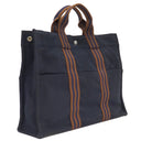 エルメス HERMES フールトゥMM ネイビー×ブラウン キャンバス トートバッグ シルバー金具 紺 茶