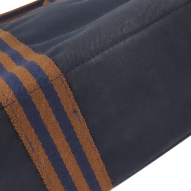 エルメス HERMES フールトゥMM ネイビー×ブラウン キャンバス トートバッグ シルバー金具 紺 茶