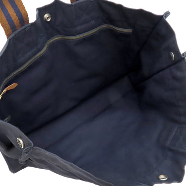 エルメス HERMES フールトゥMM ネイビー×ブラウン キャンバス トートバッグ シルバー金具 紺 茶