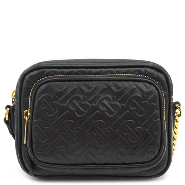 バーバリー BURBERRY TBモノグラム チェーンショルダー ブラック レザー ショルダーバッグ ゴールド金具 黒