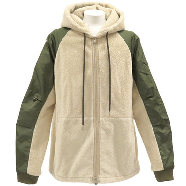 モンクレール MONCLER マグリア カーディガン G20918G00014 ベージュ×カーキ フェイクファー ナイロン 14042 アウター シルバー金具 ボア ジャケット ブルゾン ジップ パーカー 白