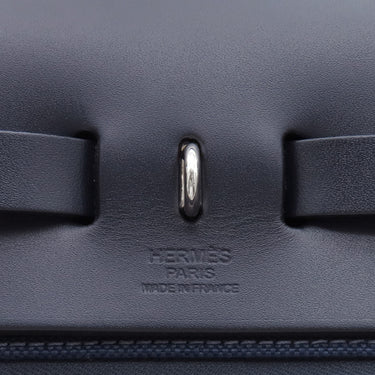 エルメス HERMES エールバッグジップPM 31 ブルーエジェ×ブラック レザー トワルキャドリーユ 2WAYバッグ シルバー金具 青 黒