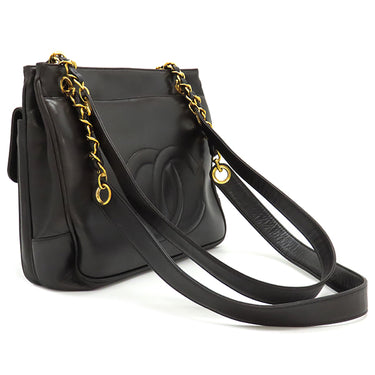 シャネル CHANEL ココマーク ブラック ラムスキン ショルダーバッグ ゴールド金具 チェーンショルダー ヴィンテージ 黒 肩掛け