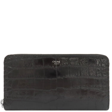 セリーヌ CELINE ラージ ジップウォレット  10B553CUV.38SI ブラック カーフスキン 長財布 シルバー金具 クロコ型押し 黒 ラウンドファスナー