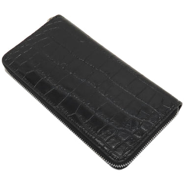 セリーヌ CELINE ラージ ジップウォレット  10B553CUV.38SI ブラック カーフスキン 長財布 シルバー金具 クロコ型押し 黒 ラウンドファスナー