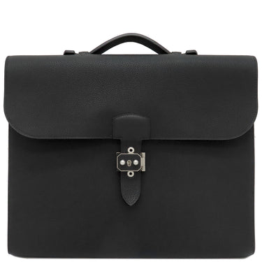 エルメス HERMES サックアデペッシュ 38 ブラック×レッド トゴ ブリーフケース マットシルバー金具 【PO品】黒 ビジネスバッグ