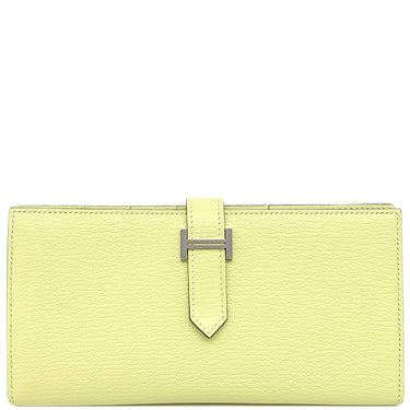 エルメス HERMES ベアンスフレ ジョーヌブルジョン シェーブル 長財布 シルバー金具 黄緑 二つ折り財布