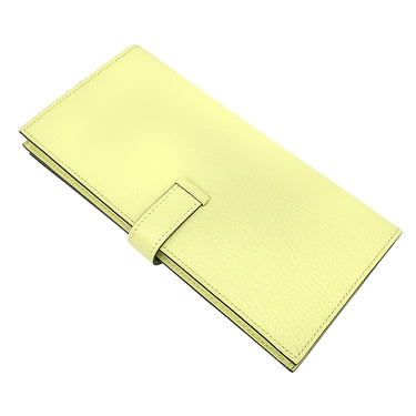 エルメス HERMES ベアンスフレ ジョーヌブルジョン シェーブル 長財布 シルバー金具 黄緑 二つ折り財布