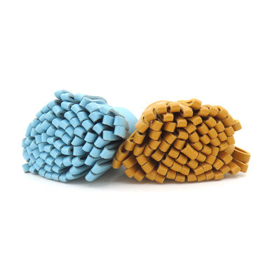 エルメス HERMES カルメン ウノドス セレスト×ナチュラルサブレ ラムスキン キーリング シルバー金具 水色 茶 フリンジ キーホルダー