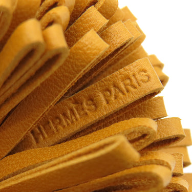 エルメス HERMES カルメン ウノドス セレスト×ナチュラルサブレ ラムスキン キーリング シルバー金具 水色 茶 フリンジ キーホルダー