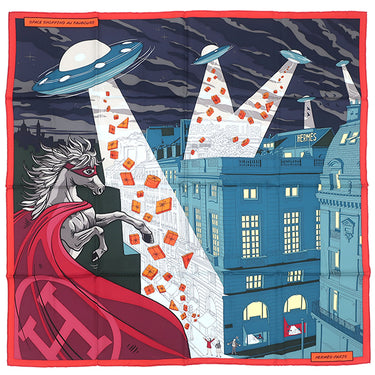 エルメス HERMES カレ90 CARRE レッド×グリーン×マルチカラー シルク スカーフ 【SPACE SHOPPING AU FAUBOURG/フォーブールでのスペースショッピング】