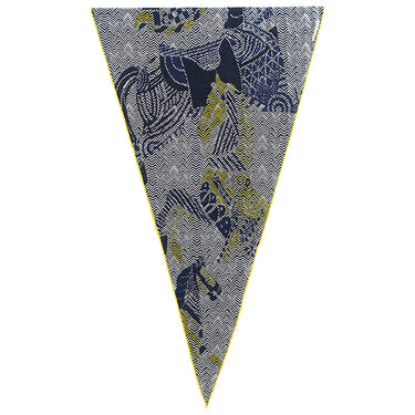 エルメス HERMES ロザンジュ ネイビー×イエロー カシミヤ シルク ストール