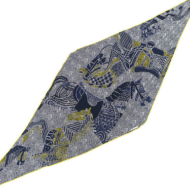 エルメス HERMES ロザンジュ ネイビー×イエロー カシミヤ シルク ストール