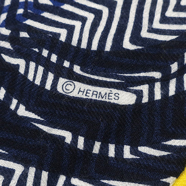 エルメス HERMES ロザンジュ ネイビー×イエロー カシミヤ シルク ストール