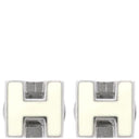 エルメス HERMES カージュ ド アッシュ Hキューブ ホワイト×シルバー メタル エナメル ピアス シルバー金具