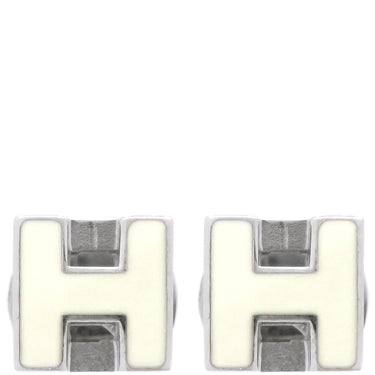 エルメス HERMES カージュ ド アッシュ Hキューブ ホワイト×シルバー メタル エナメル ピアス シルバー金具