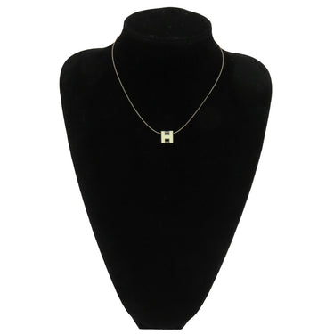 エルメス HERMES カージュドアッシュ Hキューブ ホワイト×シルバー メタル エナメル ネックレス シルバー金具