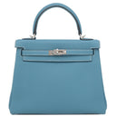 エルメス HERMES ケリー25 内縫い ニューブルージーン トゴ 2WAYバッグ シルバー金具 青 ショルダー