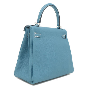 エルメス HERMES ケリー25 内縫い ニューブルージーン トゴ 2WAYバッグ シルバー金具 青 ショルダー