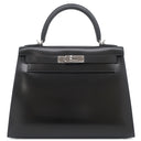 エルメス HERMES ケリー28 外縫い ブラック ボックスカーフ 2WAYバッグ シルバー金具 黒 ショルダー