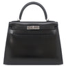 エルメス HERMES ケリー28 外縫い ブラック ボックスカーフ 2WAYバッグ シルバー金具 黒 ショルダー
