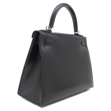 エルメス HERMES ケリー28 外縫い ブラック ボックスカーフ 2WAYバッグ シルバー金具 黒 ショルダー