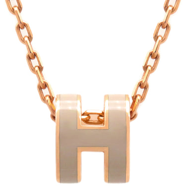 エルメス HERMES ポップアッシュ ミニ ペンダント マロングラッセxローズゴールド GP ラッカー ネックレス ローズゴールド金具 薄茶 Hモチーフ