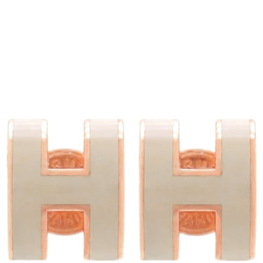 エルメス HERMES ポップアッシュ Hピアス ミニ マロングラッセ×ピンクゴールド GP エナメル ピアス ローズゴールド金具 H型 PG