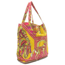 エルメス HERMES シルキーポップ イエロー×ピンク×マルチカラー シルク レザー トートバッグ シルバー金具 【LA DANSE DU CHEVAL MARWARI/マールワーリ馬のダンス】 折りたたみ