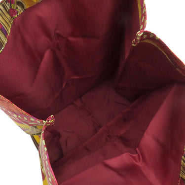 エルメス HERMES シルキーポップ イエロー×ピンク×マルチカラー シルク レザー トートバッグ シルバー金具 【LA DANSE DU CHEVAL MARWARI/マールワーリ馬のダンス】 折りたたみ