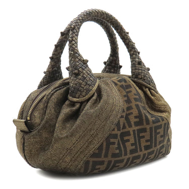 フェンディ FENDI ズッカ ミニ スパイバッグ 8BL078 ゴールド×ブラウン キャンバス レザー ハンドバッグ ゴールド金具 茶