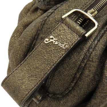 フェンディ FENDI ズッカ ミニ スパイバッグ 8BL078 ゴールド×ブラウン キャンバス レザー ハンドバッグ ゴールド金具 茶