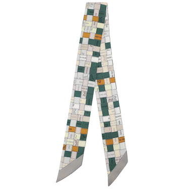 エルメス HERMES ツイリー グリ×カーキ×オークル シルク スカーフ 【BOLDUC AU CARRE/ボルデュック チェック】