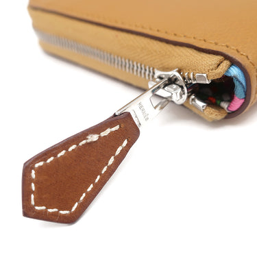 エルメス HERMES アザップ シルクイン コンパクト キャラメル エバーカラー コインケース シルバー金具 茶 ラウンドファスナー