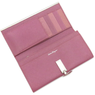 フェラガモ FERRAGAMO ガンチーニ 二つ折り長財布 224633 パープル レザー 長財布 シルバー金具 紫