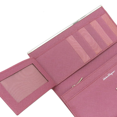 フェラガモ FERRAGAMO ガンチーニ 二つ折り長財布 224633 パープル レザー 長財布 シルバー金具 紫