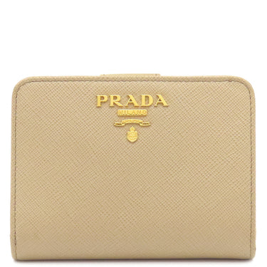 プラダ PRADA メタルロゴ コンパクトウォレット 1ML018 ZLP ベージュ サフィアーノレザー 二つ折り財布 ゴールド金具 ブルーグレー バイカラー SAFFIANO MULTICOLOR