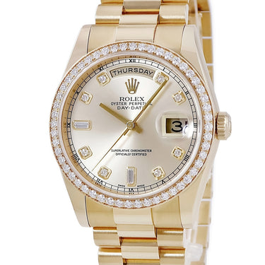 腕時計 ロレックス ROLEX デイデイト 36 118348A 自動巻き メンズ K番 K18YG無垢 純正ダイヤ シャンパン
