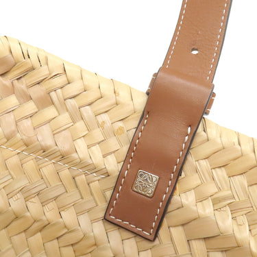 ロエベ LOEWE バスケットバッグ スモール ナチュラルXタン ラフィア カーフ ハンドバッグ シルバー金具 茶 かごバッグ