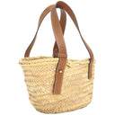 ロエベ LOEWE バスケットバッグ スモール ナチュラルXタン ラフィア カーフ ハンドバッグ シルバー金具 茶 かごバッグ