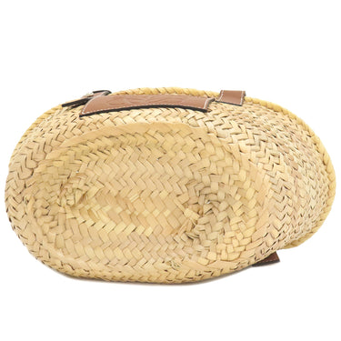 ロエベ LOEWE バスケットバッグ スモール ナチュラルXタン ラフィア カーフ ハンドバッグ シルバー金具 茶 かごバッグ