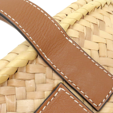 ロエベ LOEWE バスケットバッグ スモール ナチュラルXタン ラフィア カーフ ハンドバッグ シルバー金具 茶 かごバッグ