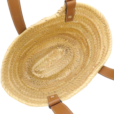 ロエベ LOEWE バスケットバッグ スモール ナチュラルXタン ラフィア カーフ ハンドバッグ シルバー金具 茶 かごバッグ